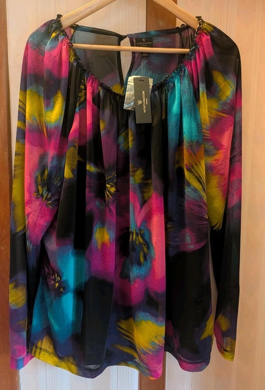 NWT Worthington Floral Abstract Blouse Women's 1X Shirt $40